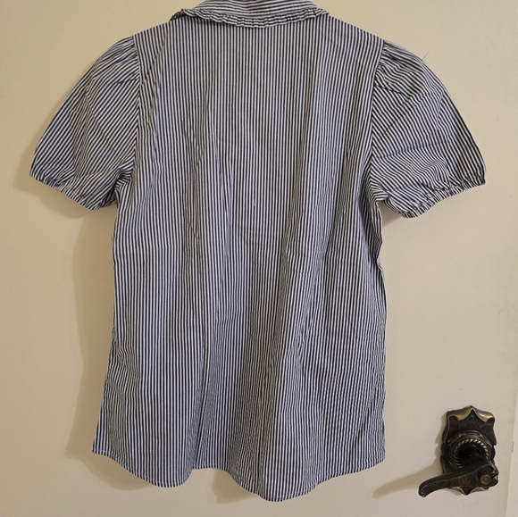 NWT J. Crew Striped Puff Sleeve Ruffle Collar Button-Up Women's Top Size: XXS - Picture 5 of 7